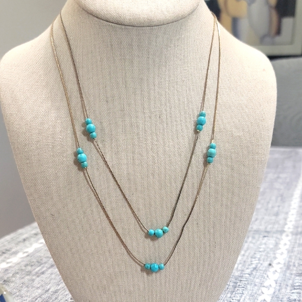 Plunder Necklace TURQUOISE & GOLD MULTI LAYERED NECKLACE 18.25"-20.25"